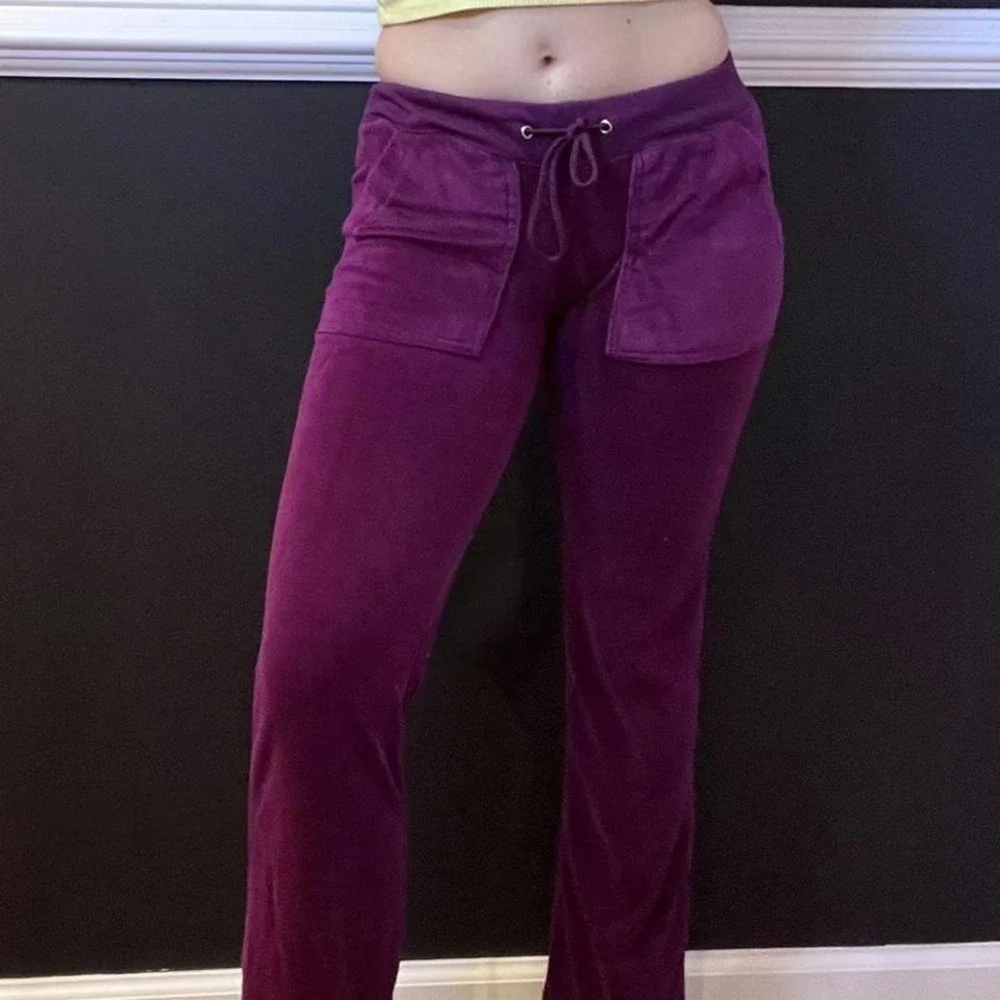 y2k royal purple crushed velvet velour wide leg bootcut sweatpants small